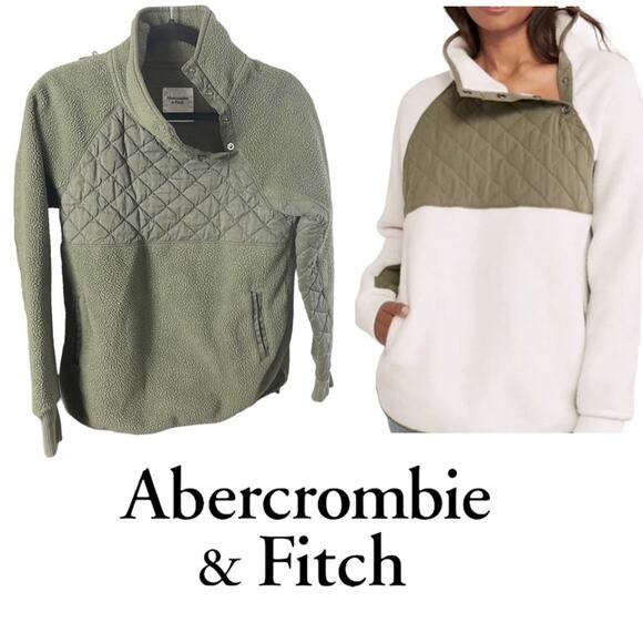 Abercrombie & Fitch Olive Green Quilted Fleece Pullover, GorpCore, Outdoors, M - Picture 1 of 8